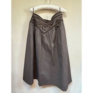 La Mode Smarti Style Womens  Sz 42 Wool Blend Embroidered Midi Skirt Brown Lined